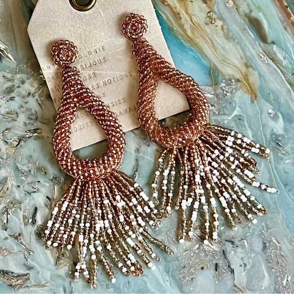 NWT Anthropologie Deepa Beaded Tassel Hoop Chandeliers - Picture 9 of 16